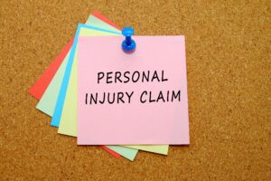 Different coloured sticky notes with one showing the words 'personal injury claim'.